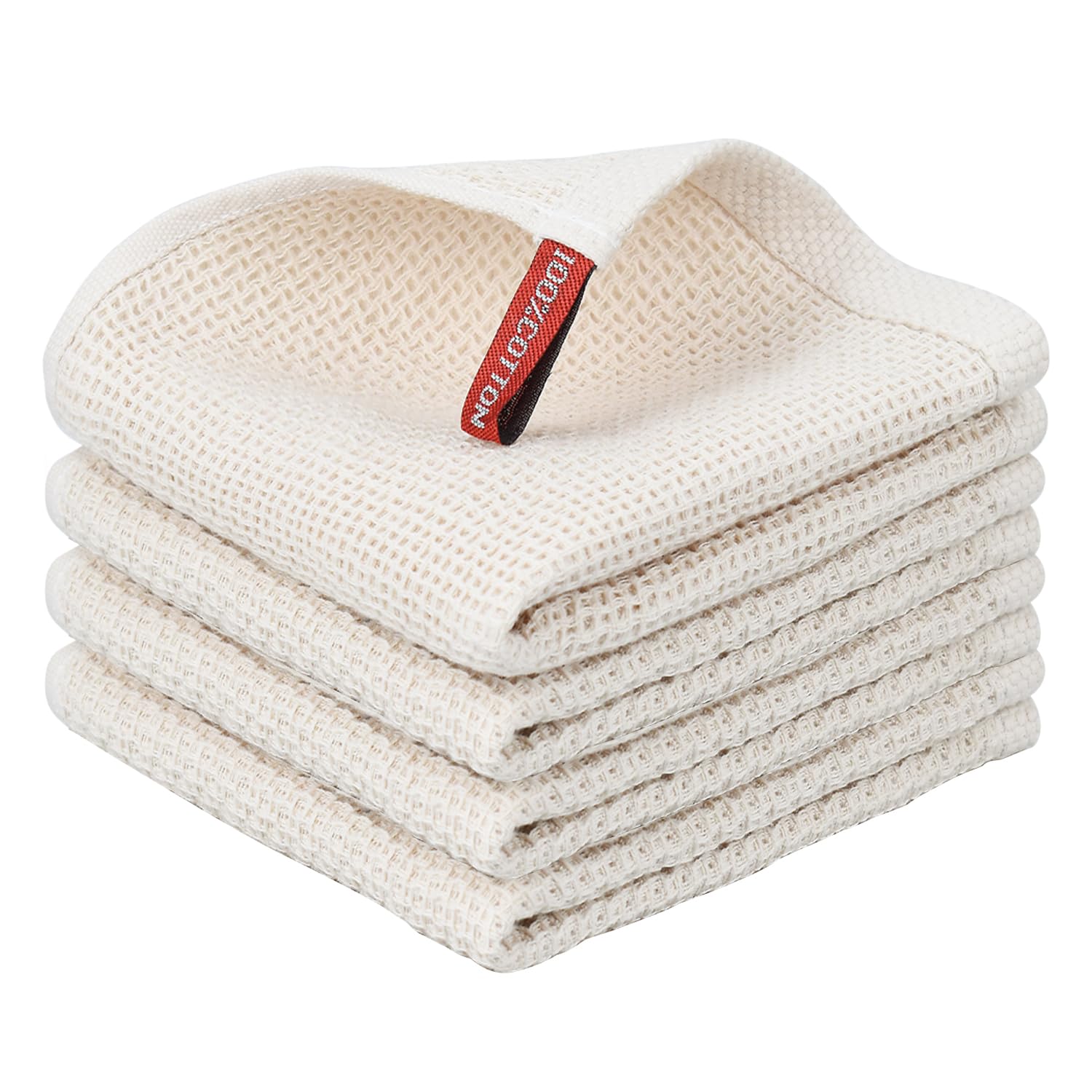 Nialnant 100% Cotton Cleaning Cloth,4 Pack Waffle Weave Cleaning Towels,Super Absorbent Dish Rags for Washing Dishes-12x12 Inch,