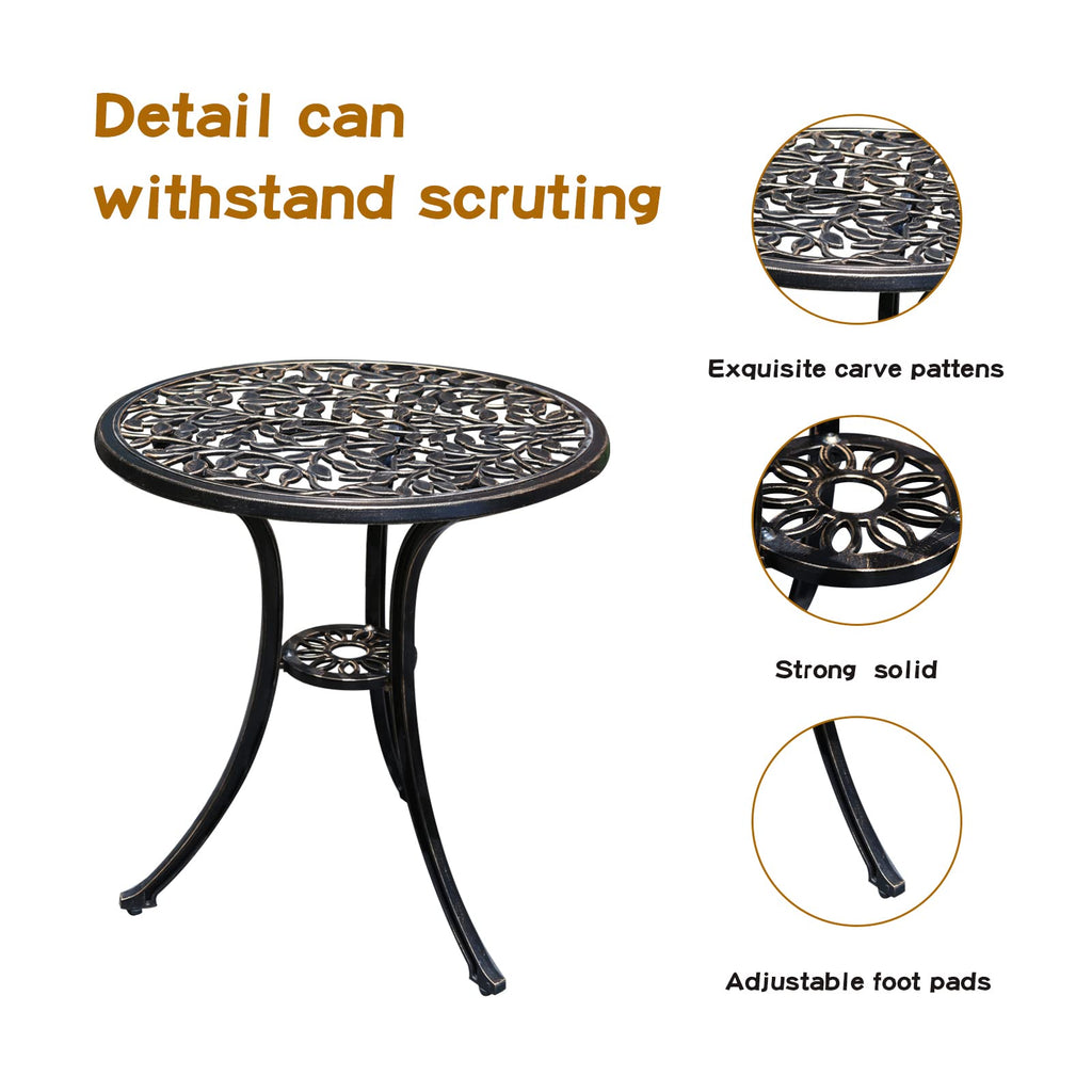 Jardin De Centennial Patio Bistro Set.Rust-Resistant Cast Aluminum Bistro Table Set With Umbrella Hole For Backyard (Leaf Designcopper)