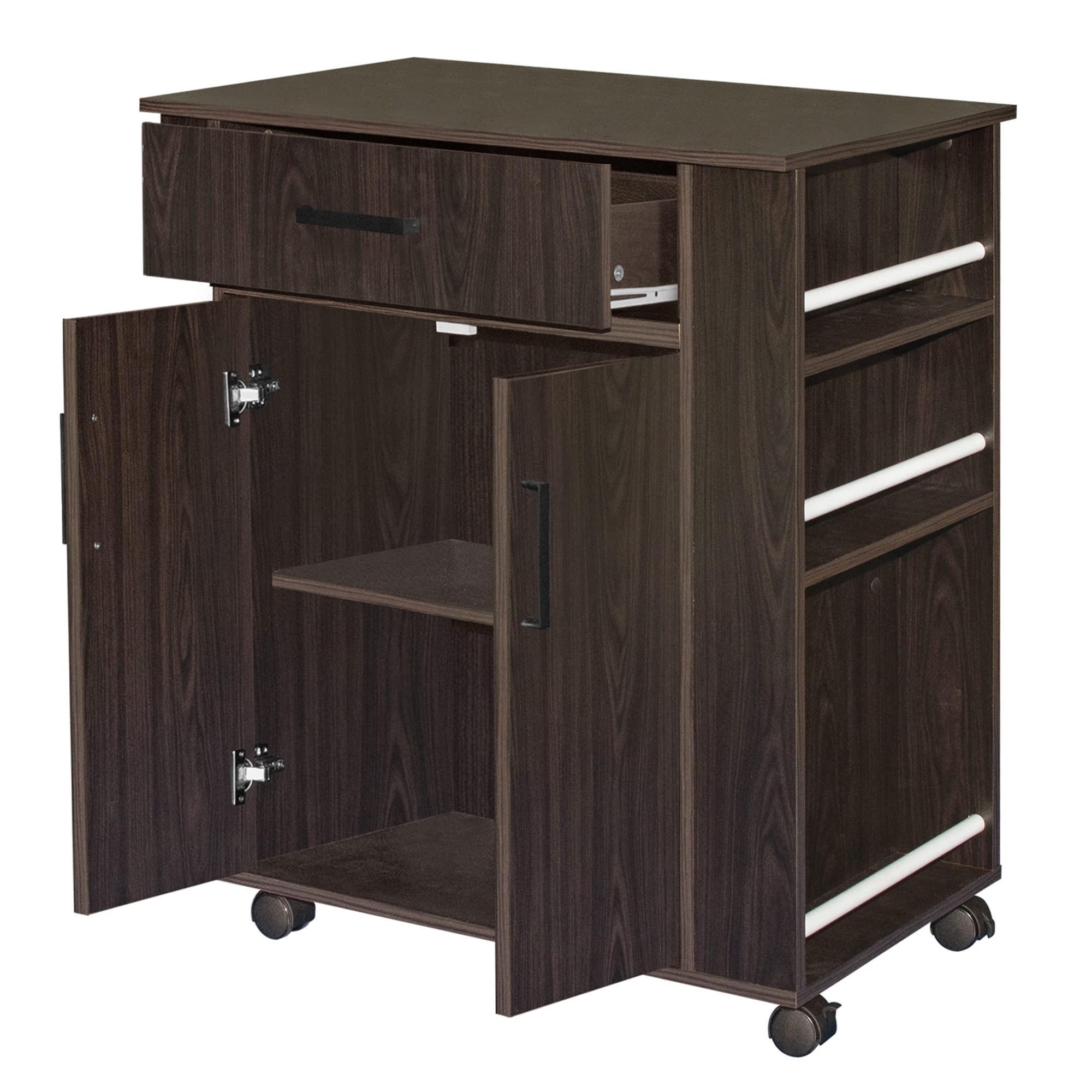 Better Home Products Shelby Rolling Kitchen Cart with Storage Cabinet - Tobacco