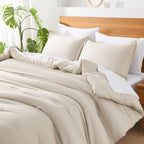 Andency Beige Queen Comforter Set - 7 Pieces Cream Bed In A Bag Queen Bedding Comforter Sets, Summer Solid Soft Lightweight Comforter With Fitted Sheets, Flat Sheets, Pillowcases & Shams