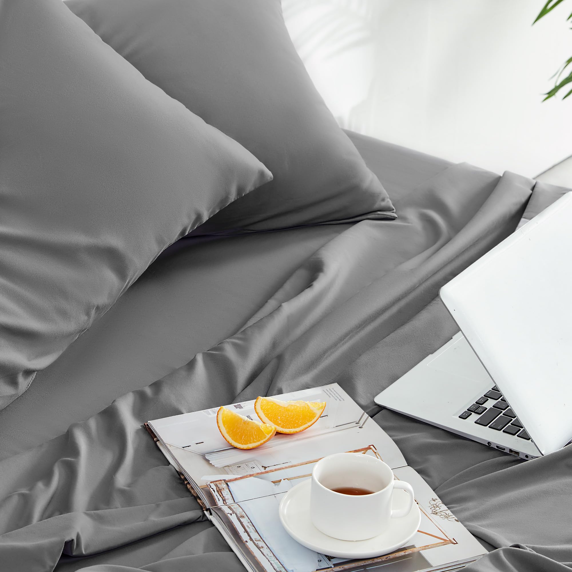 Sleep Zone Extra Deep Pocket Full Sheet Set 4 Piece - Super Soft Brushed Microfiber Bedding Sheets Set Fits Deep Mattress Upto 21 Inches (Grey, Full)