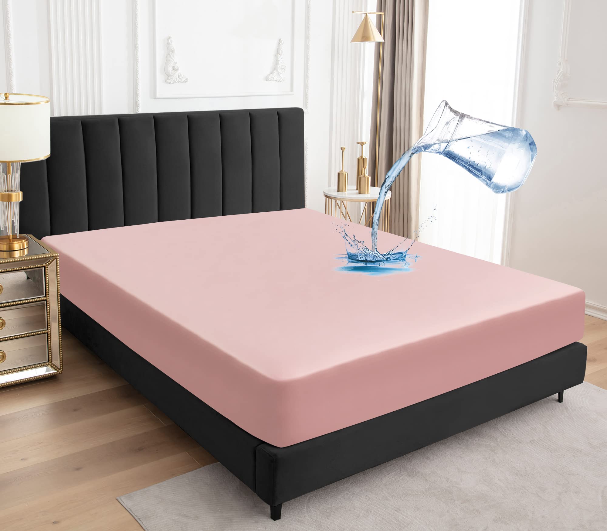 Sufdari Twin Mattress Protector Waterproof,Mattress Cover Twin Size For Bed,18' Deep Pocket Fitted Sheet Style Mattress Protector With Elastic Rubber Band-Pink,Twin