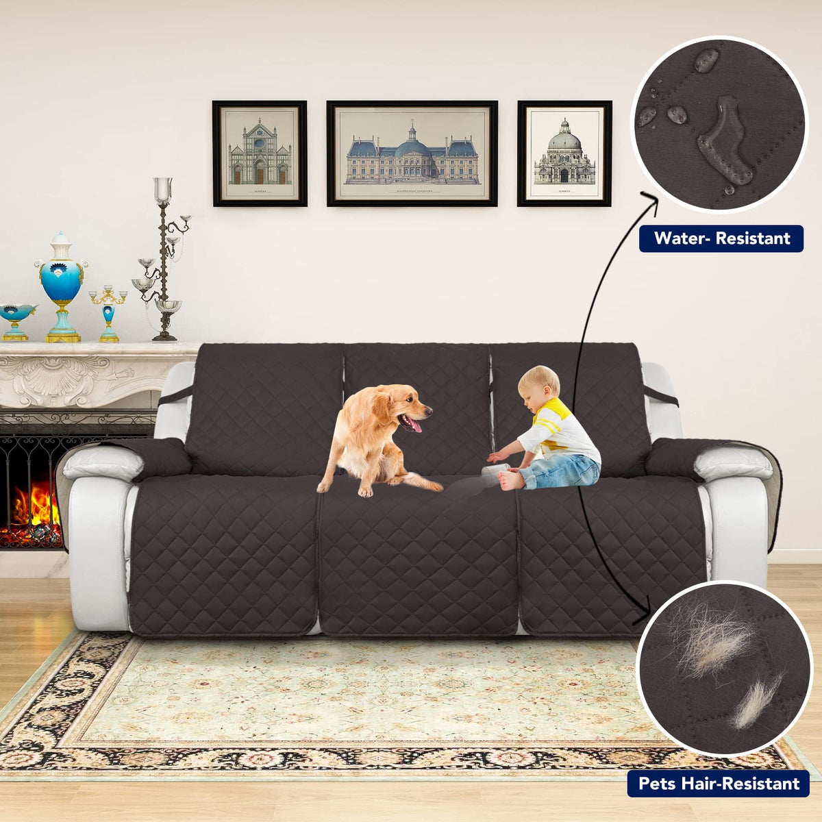Purefit Water Resistant Reversible Sofa Covers For Reclining Sofa 3 Seat - Non Slip Split Recliner Couch Cover For 3 Cushion Cou