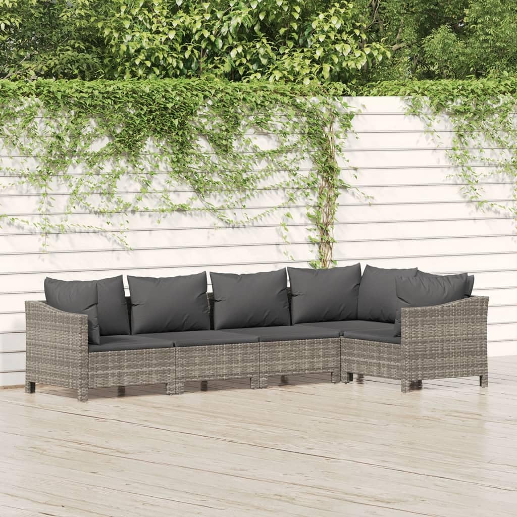 vidaXL Patio Furniture Set 5 Piece, Garden Sofa Set with Cushions, Patio Lounge Set Rattan Outdoor Sectional Sofa, Gray Poly Rattan