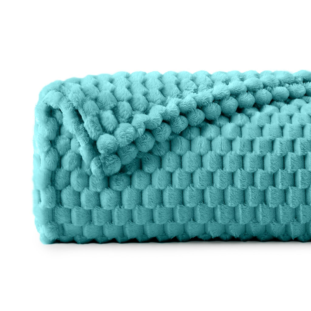 Bedelite Fleece Throw Blanket For Couch & Bed - 3D Jacquard Decorative Teal Blanket, Super Soft And Cozy Warm Fuzzy Blanket All