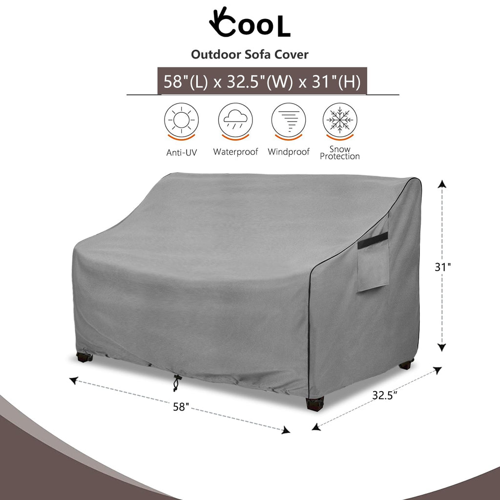 Okcool Heavy Duty Patio Sofa Cover, 100% Waterproof 2-Seater Outdoor Sofa Cover Fits Up To 58W X 32.5D X 31H Inches, Lawn Patio
