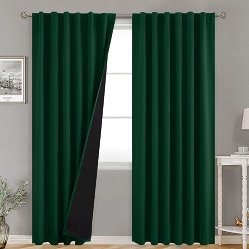Bgment 100% Thermal Insulated Blackout Curtains 95 Inches Long With Liner, Rod Pocket And Back Tab Double Layer Noise Reduce Roo