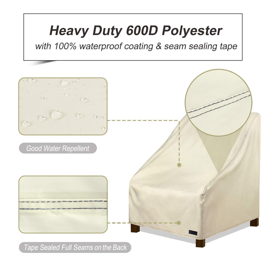 Nettypro Waterproof Patio Chair Covers 2 Pack, 600D Heavy Duty Outdoor Seat Cover, 26W X 28W X 28H Inch, Beige