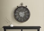 Monarch Specialties I 9075 Clocks, 24' Round, Gear Mechanism, Wall Clock, Grey, Transitional
