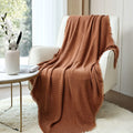 CREVENT Farmhouse Rust Knit Throw Blanket for Couch Sofa Chair Bed Home Decoration, Soft Warm Cozy Light Weight for Spring Summe