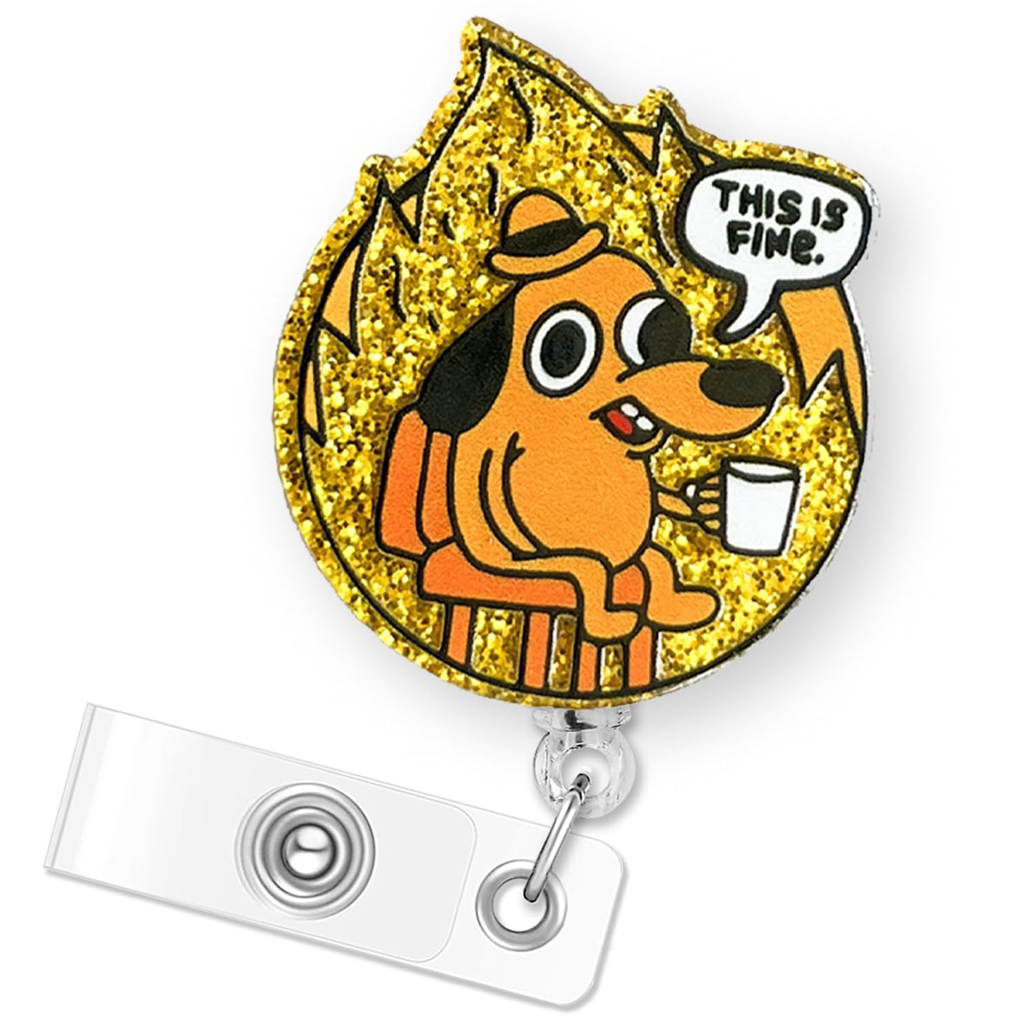 This Is Fine Dog Badge Reel Retractable For Nurse Nursing Rn Cna Lpn Doctor Medical Worker & Teacher | Funny Nurse Gifts Dog Id