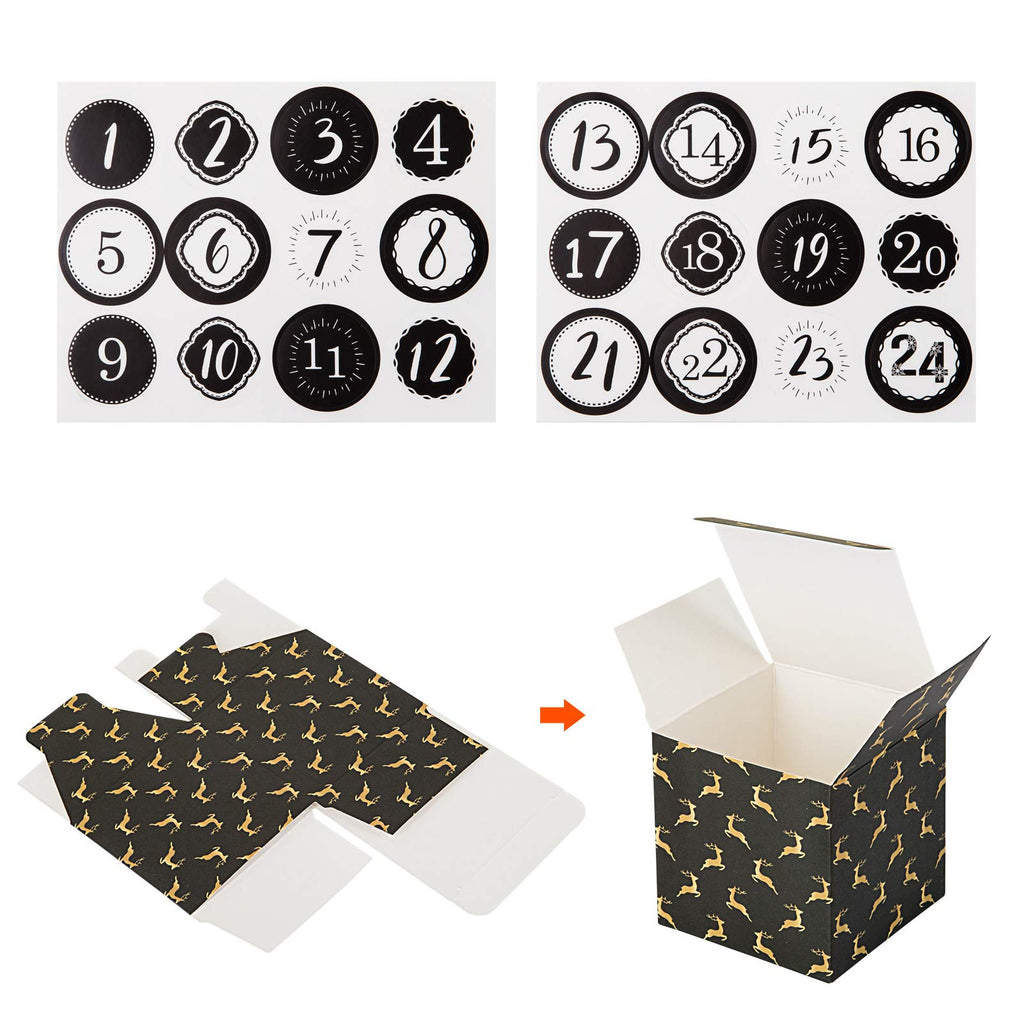 Kesoto Empty Advent Calendar Boxes, 24 Printed Cardboard Diy Advent Calendar For Making And Filling, Black And White