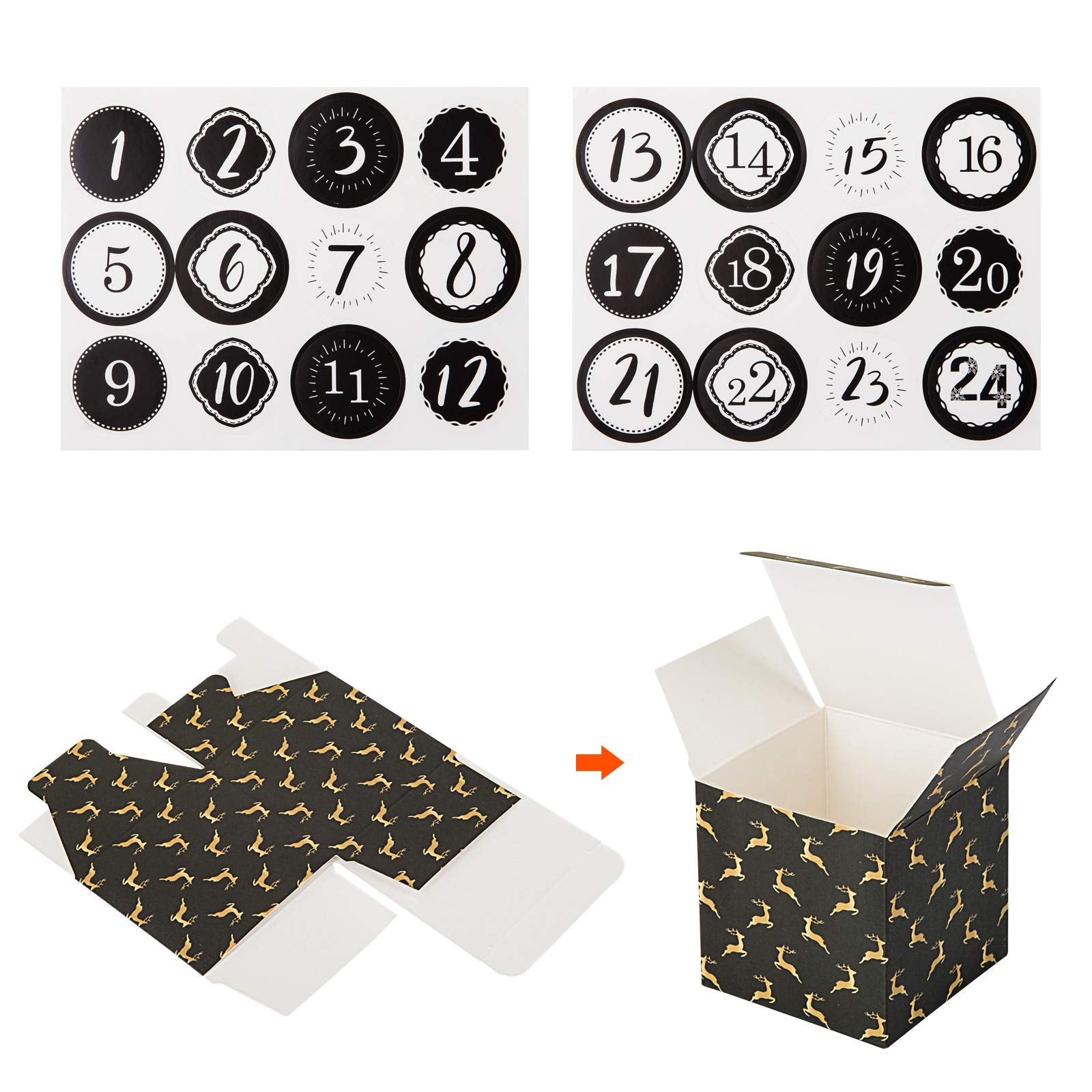 Kesoto Empty Advent Calendar Boxes, 24 Printed Cardboard Diy Advent Calendar For Making And Filling, Black And White