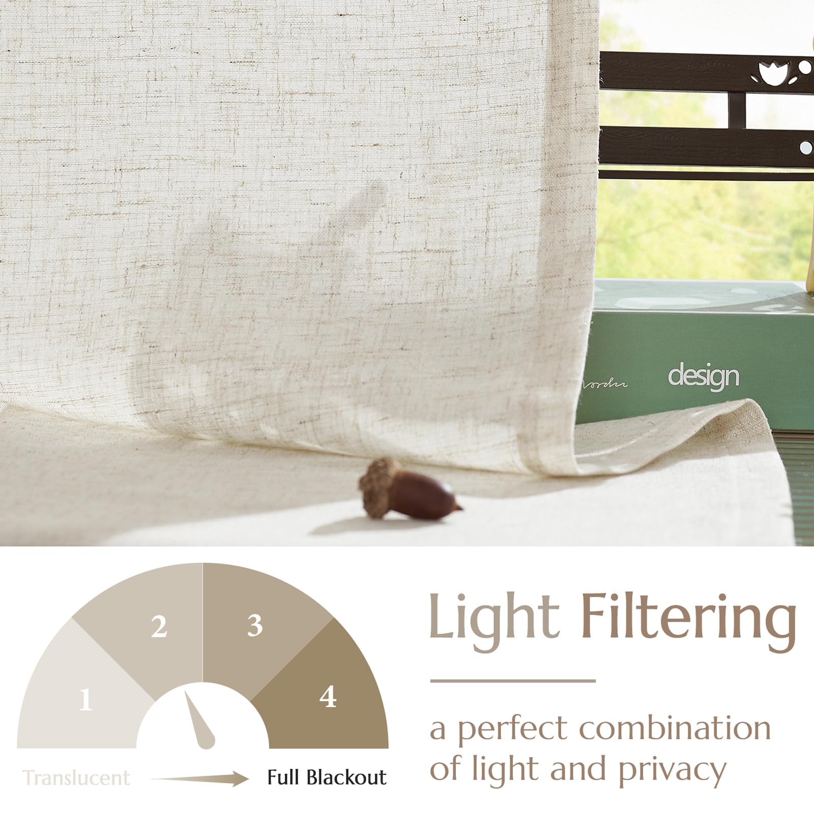 Jinchan Linen Kitchen Curtain With Tassels 36 Inch Boho Tier Curtain Beige Farmhouse Cafe Curtain Light Filtering Small Window Curtain For Bathroom Laundry Room Rv Rod Pocket Back Tab 1 Panel Crude