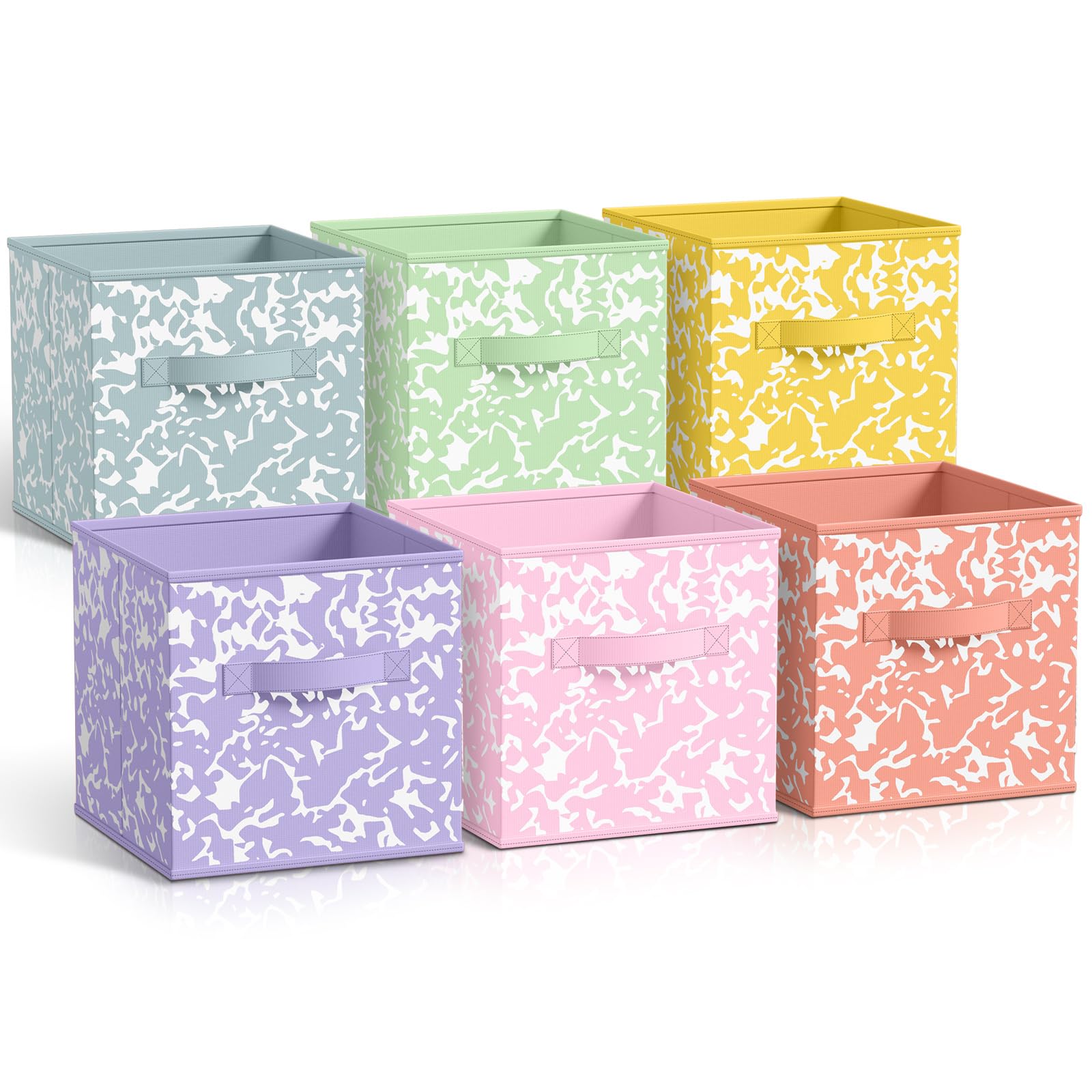 LemonRoad 6 Fabric Storage Cubes 11 Inch Foldable Marble Storage Bins for Organizing Pantry, Toy Box, Clothes Closet Collapsible