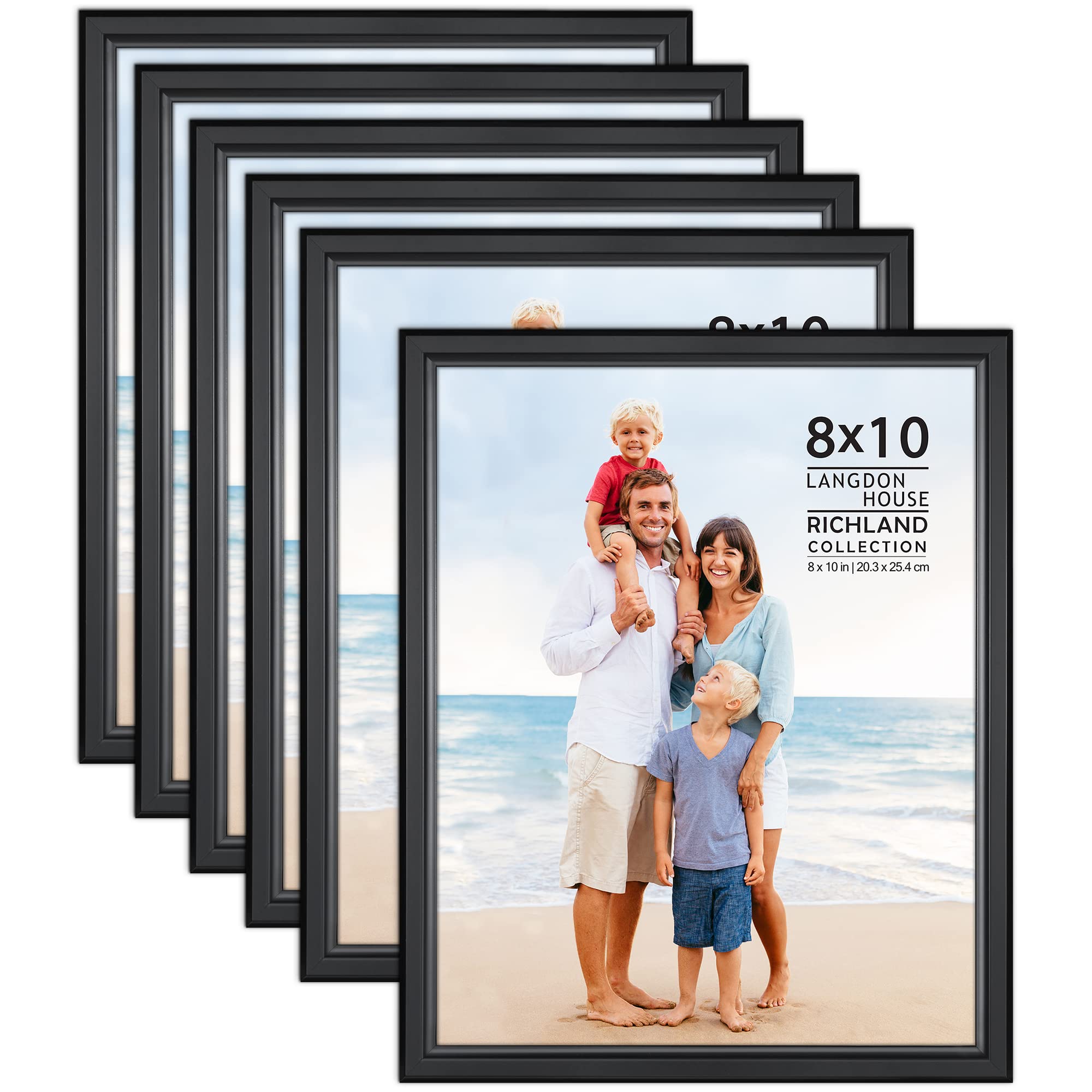 Langdon House 8x10 Picture Frames Set (Black, 6 Pack) Distinguished Edging for Classic Style, Richland Collection