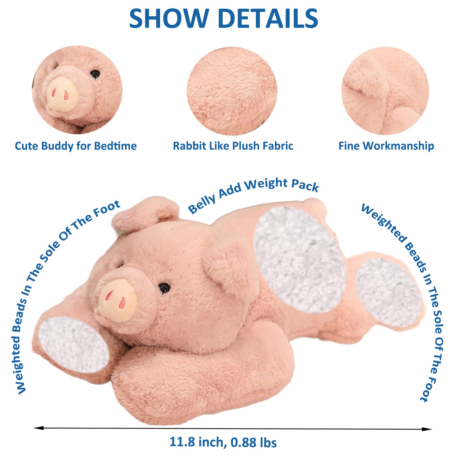 ronivia Weighted Pig Stuffed Animal Toy, Cute Pink Plush Pillow, 11.8", Soft Plush Material, Model: ronivia2558