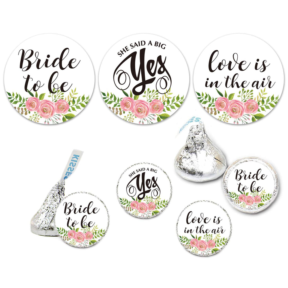 180 Floral Chocolate Label Stickers, Bridal Shower Party Favors, Bride to Be Hershey Kisses Stickers, Bachelorette Party, Weddin