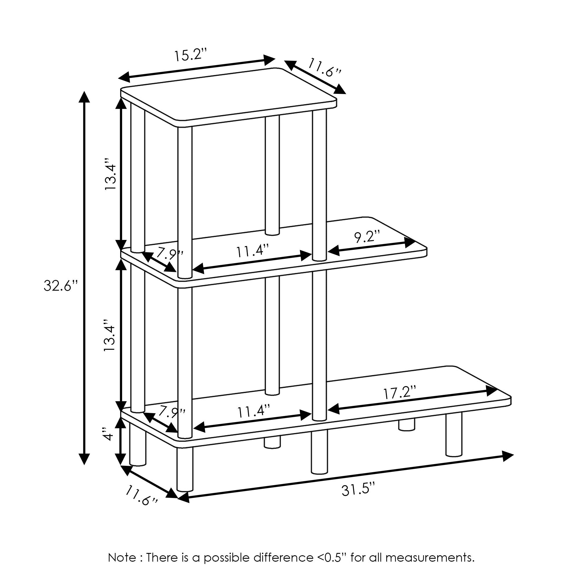 Furinno Turn-N-Tube 3-Tier Sofa Side Table Tall, Espresso/Black