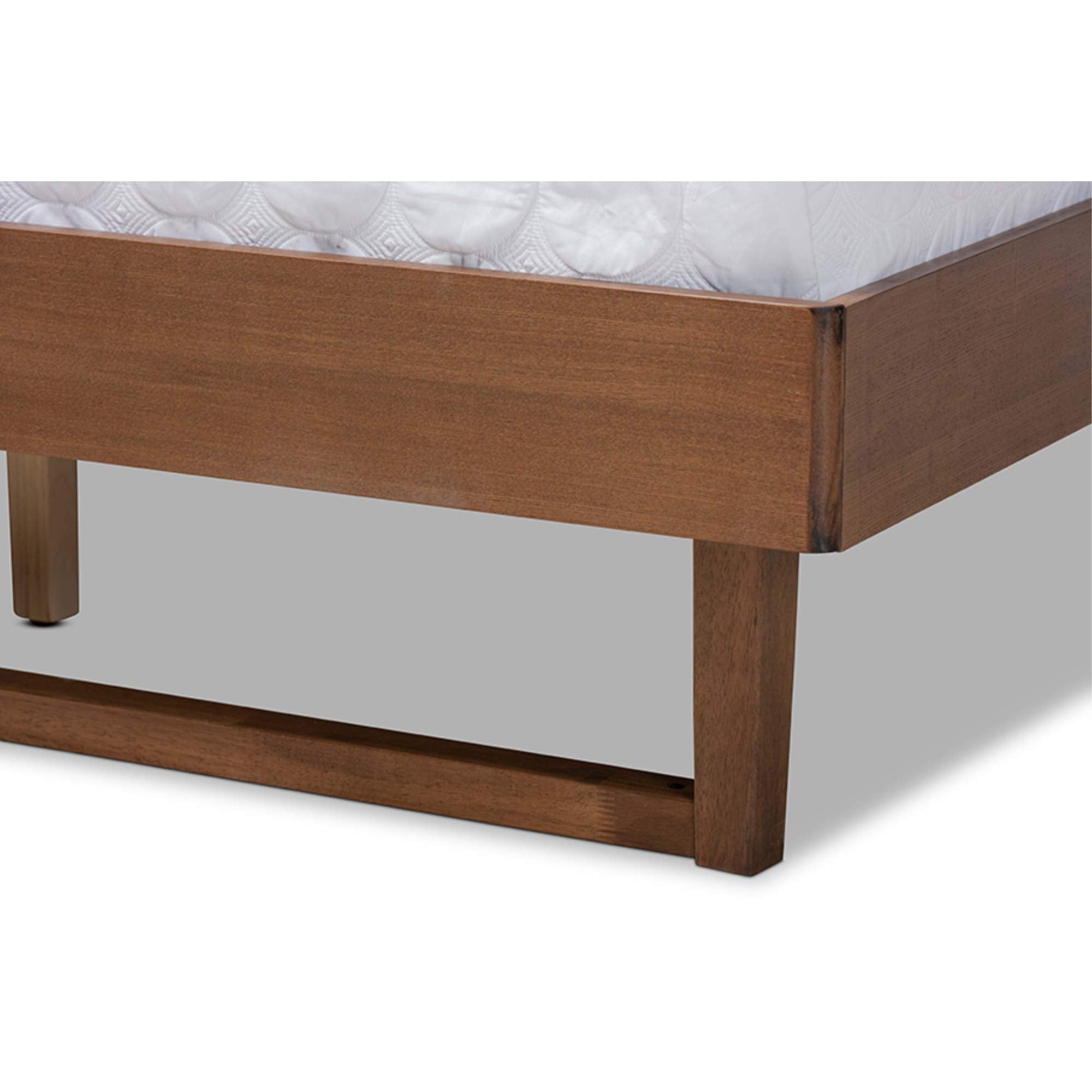 Baxton Studio Natalia Mid-Century Modern Light Grey Fabric Upholstered and Ash Walnut Finished Wood Queen Size Platform Bed