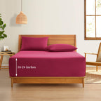 Horbaunal Extra Deep Pocket Full Fitted Sheet Only - Fits Up To 24 Inch Mattress - Luxury 1800 Thread Count - Microfiber Burgund