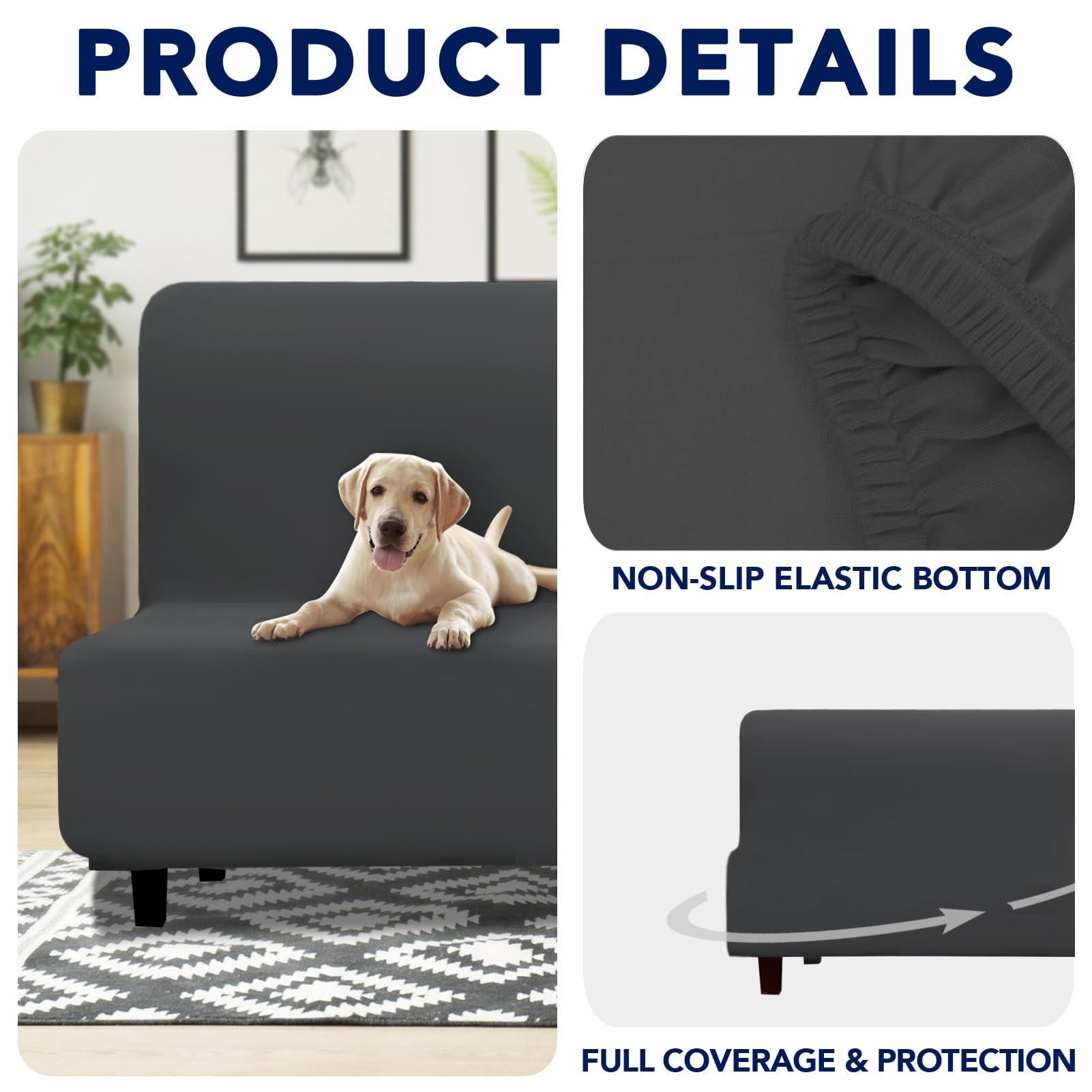 Purefit 100% Dual Waterproof Futon Cover, Waterproof Couch Cover For Futon - Stretch Non Slip Fleece Sofa Covers Washable, Leakproof Furniture Protector For Kids, Pets, Dog (Futon, Dark Gray)