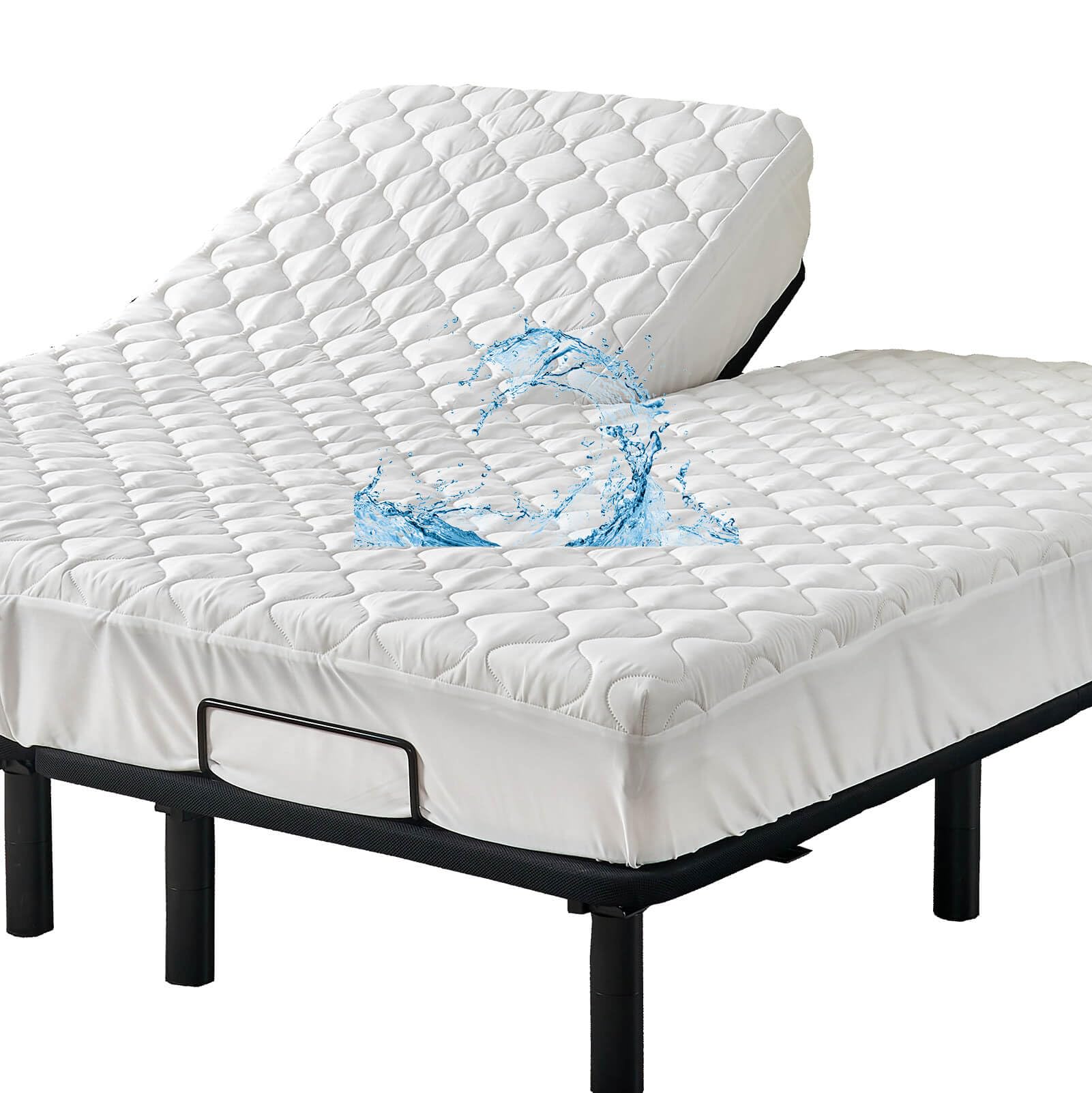 Kingnex Waterproof Quilted Split Top King Mattress Protector Pad For Adjustable Bed With Upper Flex 32-34 From Head Soft Padded