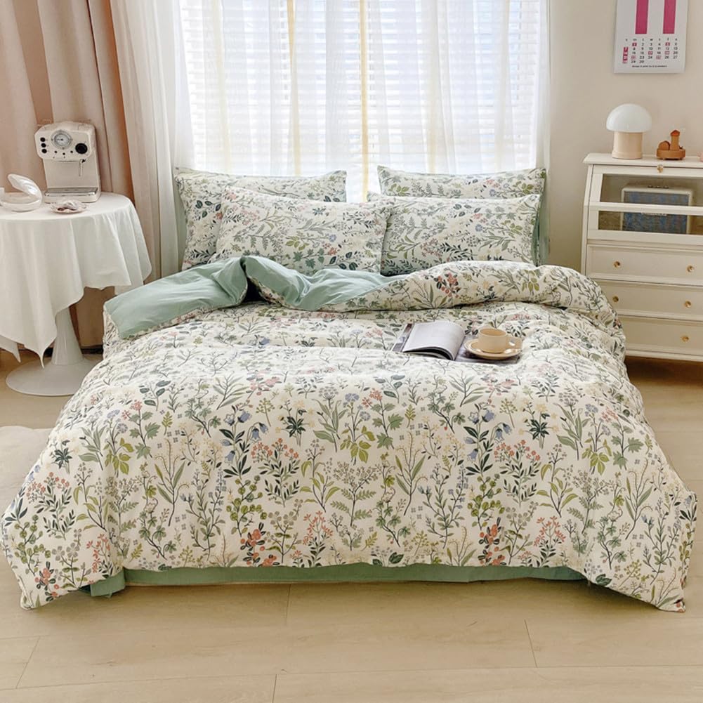 Botanical Flower Duvet Cover King Vintage Garden Floral Duvet Cover Soft 100% Cotton Comforter Cover Aesthetic Wildflower Duvet