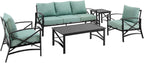 Crosley Furniture Kaplan 5-Piece Outdoor Sofa Patio Furniture Set, Conversation Sets For Porch, Deck, Oiled Bronze With Mist Cushions