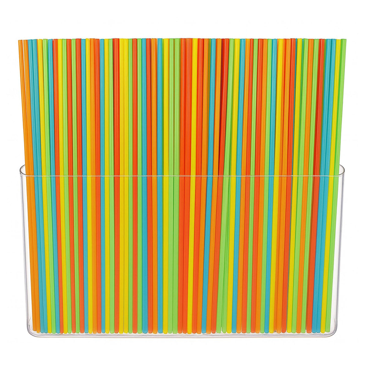 Hanging Large Plastic Straw Holder for Cabinet with Stickers, Reusable Straws Organizer Storage Container Dispenser for Counter 