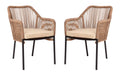 Flash Furniture Kallie Set of 2 Indoor/Outdoor Stacking Club Chairs with Arms - UV Resistant Woven Natural Seat - Ivory Zippered Cushions - Black Aluminum Frame