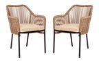 Flash Furniture Kallie Set of 2 Indoor/Outdoor Stacking Club Chairs with Arms - UV Resistant Woven Natural Seat - Ivory Zippered Cushions - Black Aluminum Frame