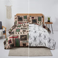 Reversible Home Rustic Bedding Lodge Moose Bear Quilt Set Full/Queen Size,3 Pcs Lightweight Cabin Bedspread Bear Paw Eagle Elk P