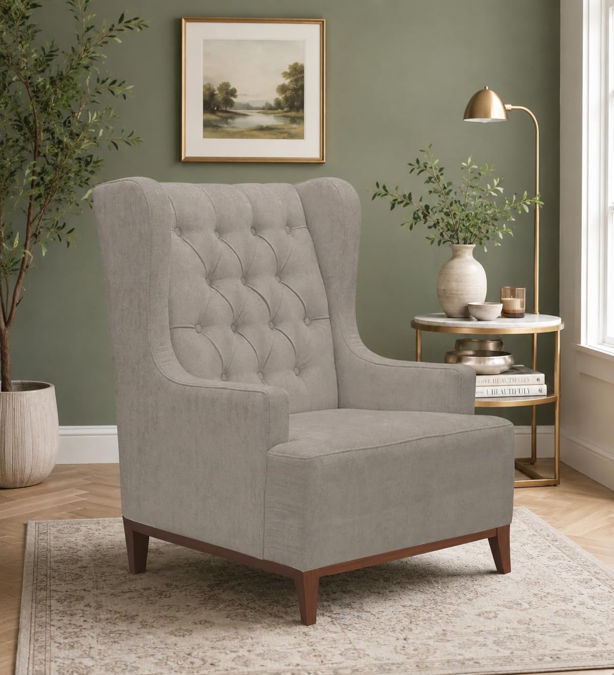 Uniquelittlefriend Modern Tufted Accent Armchair For Living Room And Bedroom Upholstered Single Seater Lounge Chair With Wooden