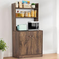 About Space 5 Tier Kitchen Organizer Rack  5.5 Ft Wooden Kitchen Cabinet With 3 Open Shelves & 2 Storage Rack With Door, Easy T
