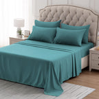 Sleep Zone Nanotex Super Soft Cooling King Bed Sheets Set 4 Piece - Easy Care Fitted Flat Sheet & Pillowcase Sets - Wrinkle Free, Fade Resistant, Deep Pocket 16' (Teal, King)