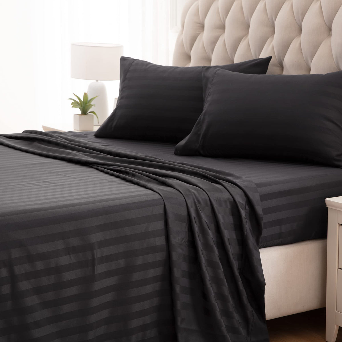 Sleep Zone Striped Cooling Sheets Set Full Size  Fitted Flat Sheet & Pillowcase Sets 4 Piece  Super Soft Stripe Bed Sheet, Eas