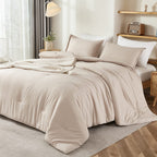 Litanika Khaki Comforter Set King Size, 3 Pieces Solid Bedding Comforter Set, All Season Down Alternative Bed Set (104X90In Comf