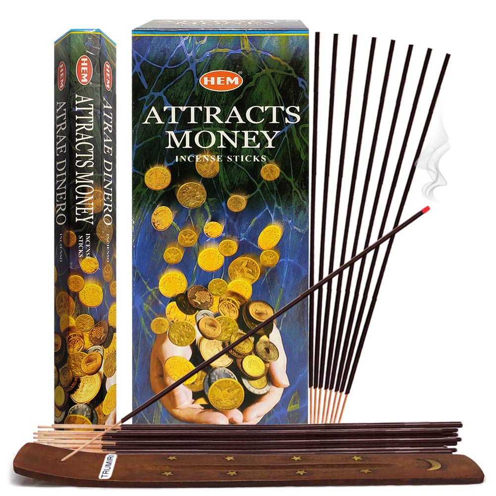 Attracts Money Incense Sticks and Incense Stick Holder Bundle Insence Insense Hem Incense Sticks