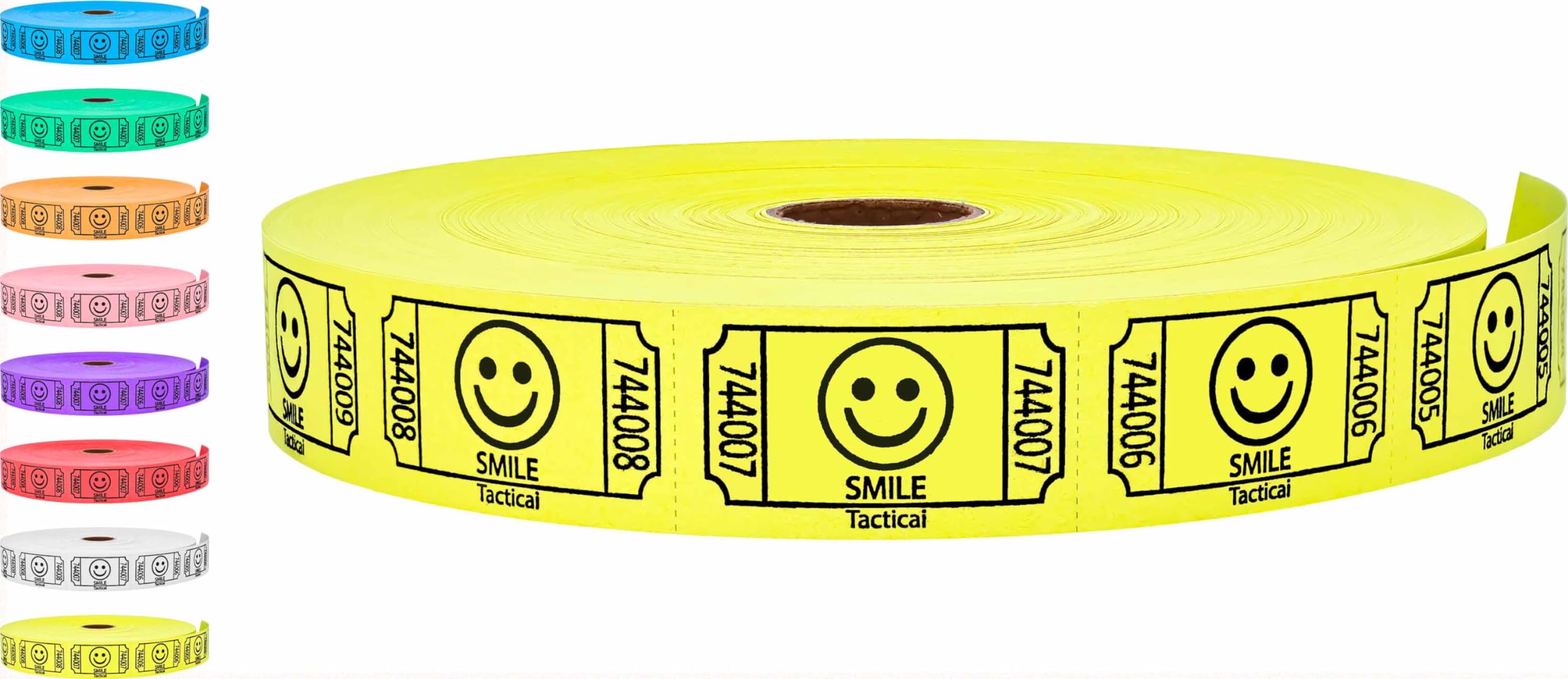 Tacticai 2000 Raffle Tickets, Smile, Yellow (8 Color Selection), Single Roll, Ticket For Events, Entry, Class Reward, Fundraiser