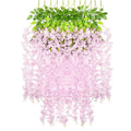 12 Pack Pink Wisteria Hanging Flowers Garland, 3.77 Feet Pink Artificial Wisteria Flower Vines, Fake Pink Wisteria, Pink Flower 