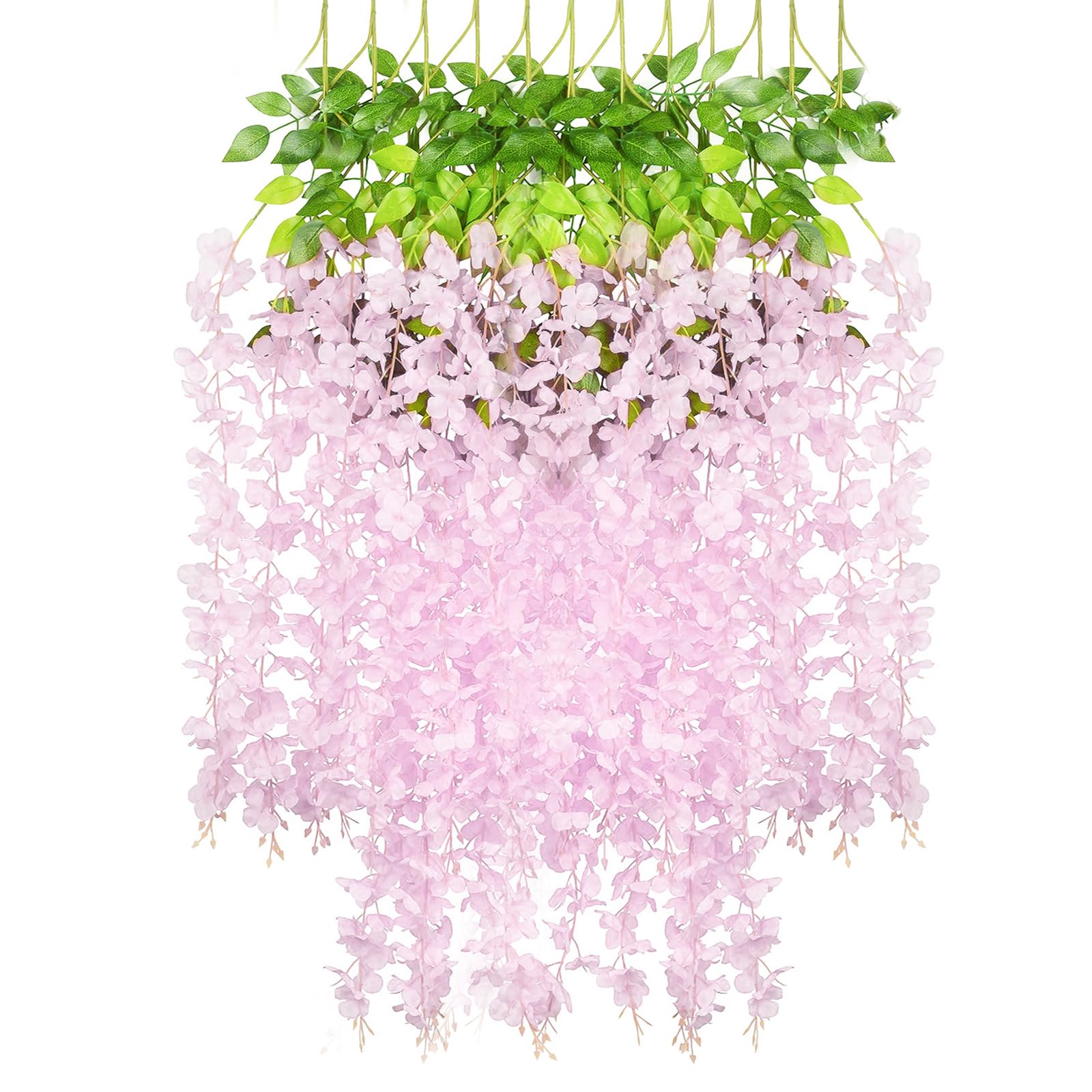 12 Pack Pink Wisteria Hanging Flowers Garland, 3.77 Feet Pink Artificial Wisteria Flower Vines, Fake Pink Wisteria, Pink Flower 