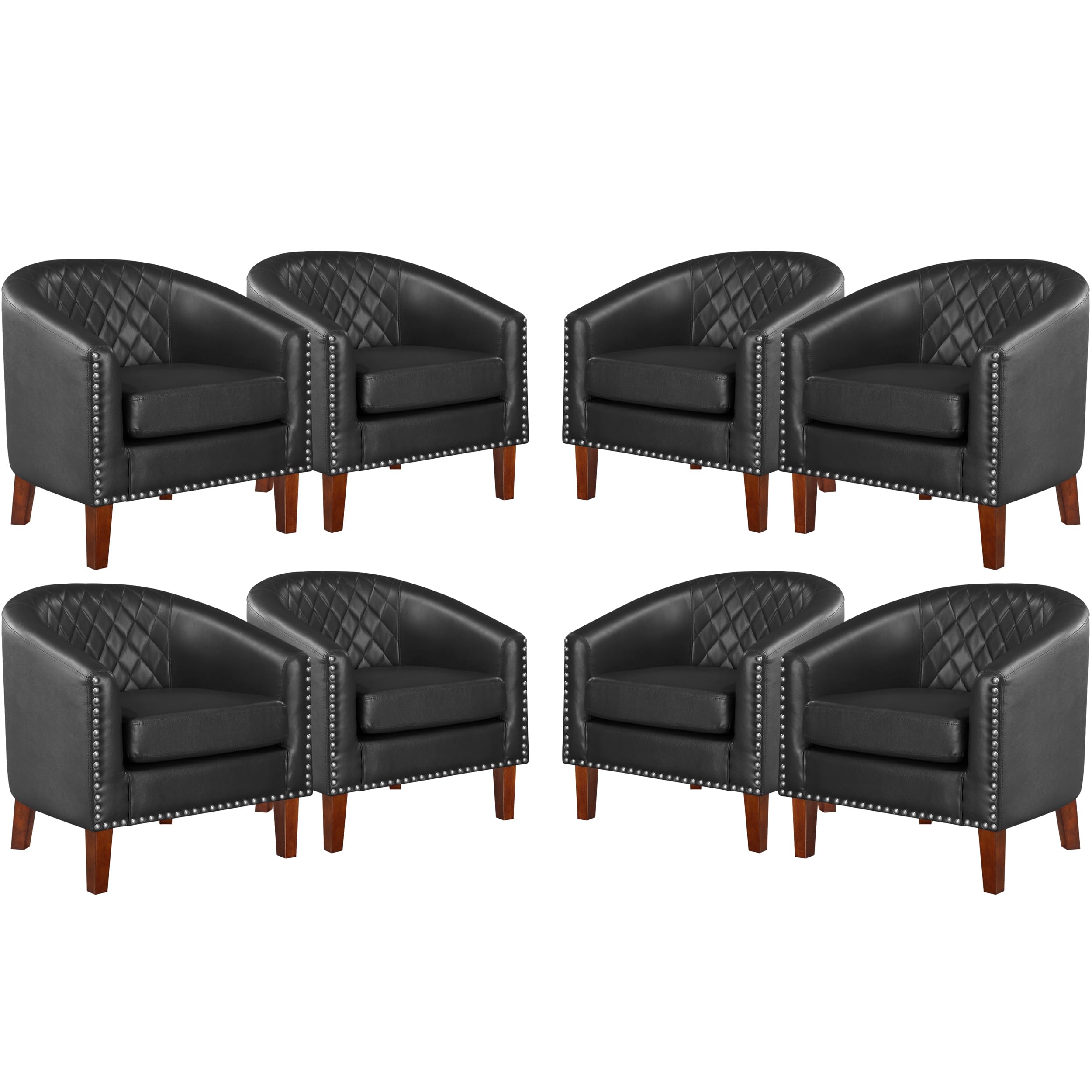 Prilinex Comfy Barrel Accent Chair Set Of 8 - Faux Leather Living Room Chair Club Chair With Cushion, Diamond Grid Backrest & Na
