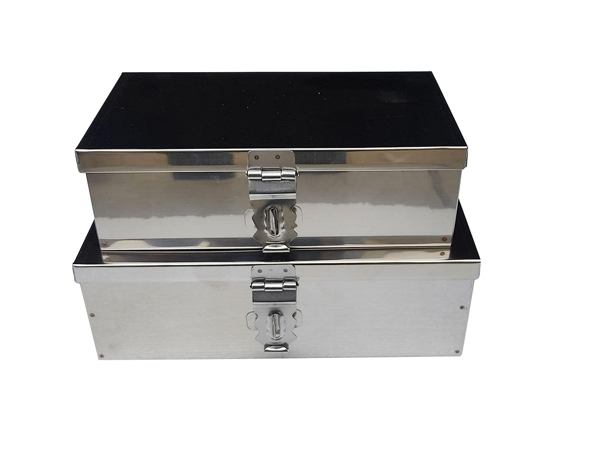 Crevita Stainless Steel Storage Boxes/Cash Peti/Pooja Peti/Organizer/Vanity Box/Safe Locker Box Set of 2 pieces  8 and 9 Stor