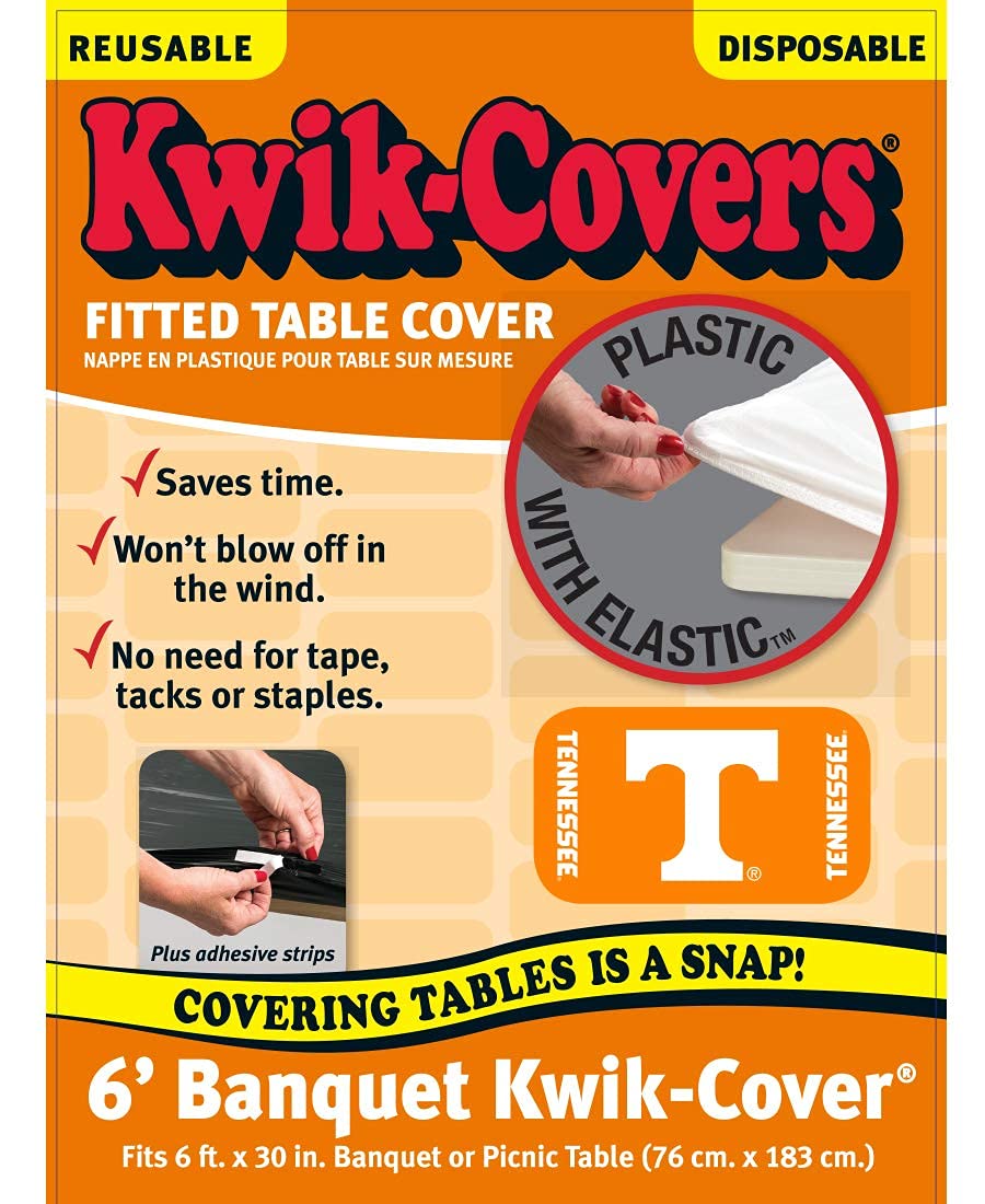 Collegiate Kwik-Covers Rectangle Plastic Table Covers, Bundle Of 2 (University Of Tennessee, 6')