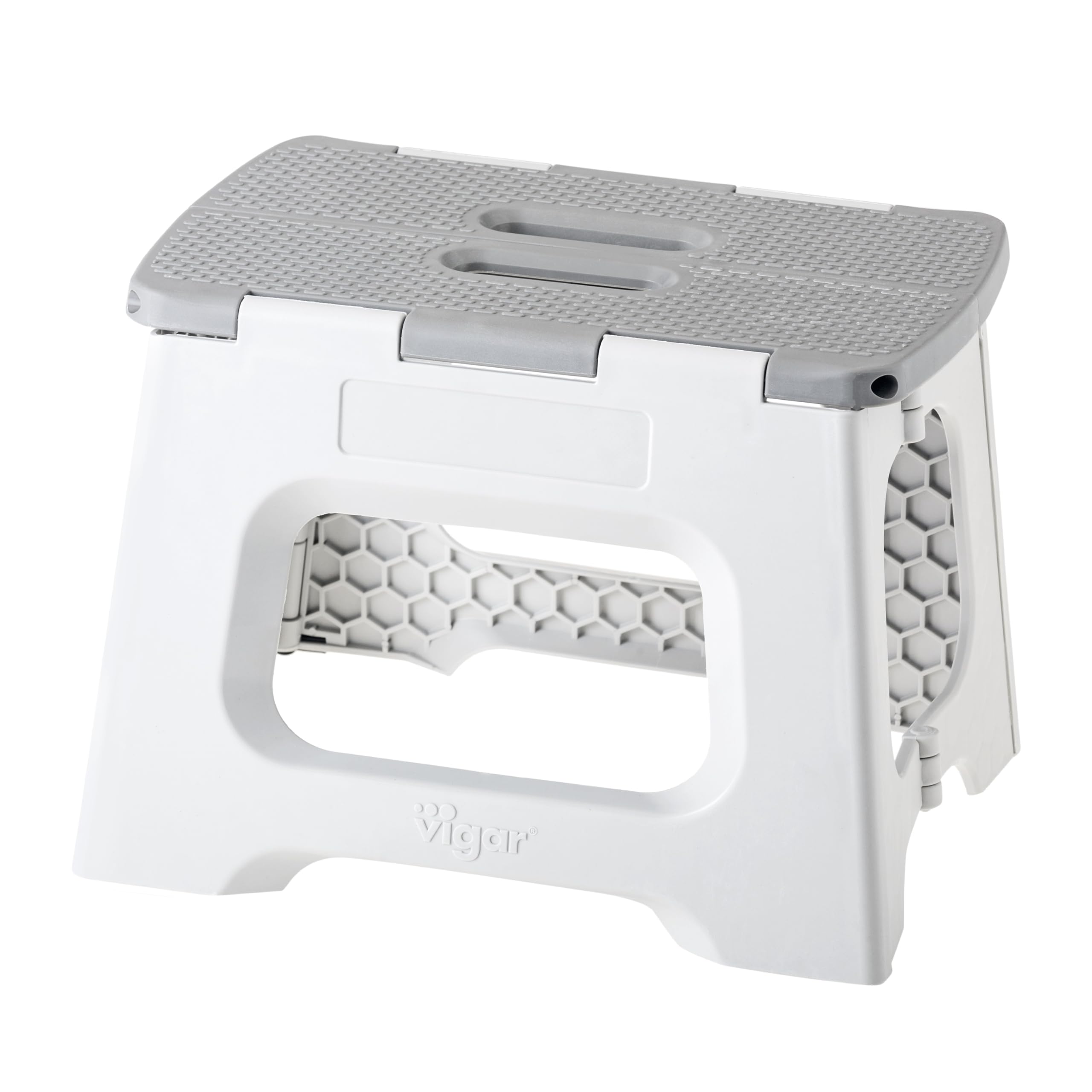 Vigar Compact Foldable Stool, 9 inches, Lightweight, 330-pound Capacity Non-Slip Folding Step Stool, Gray