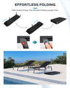 Aluminum Chaise Lounge Ourdoor - Foldable & Assemble Free Outdoor Lounge Chair With 5 Adjustable Backrest, Patio Lounge Chair For Outside Poolside Beach Pool, Black