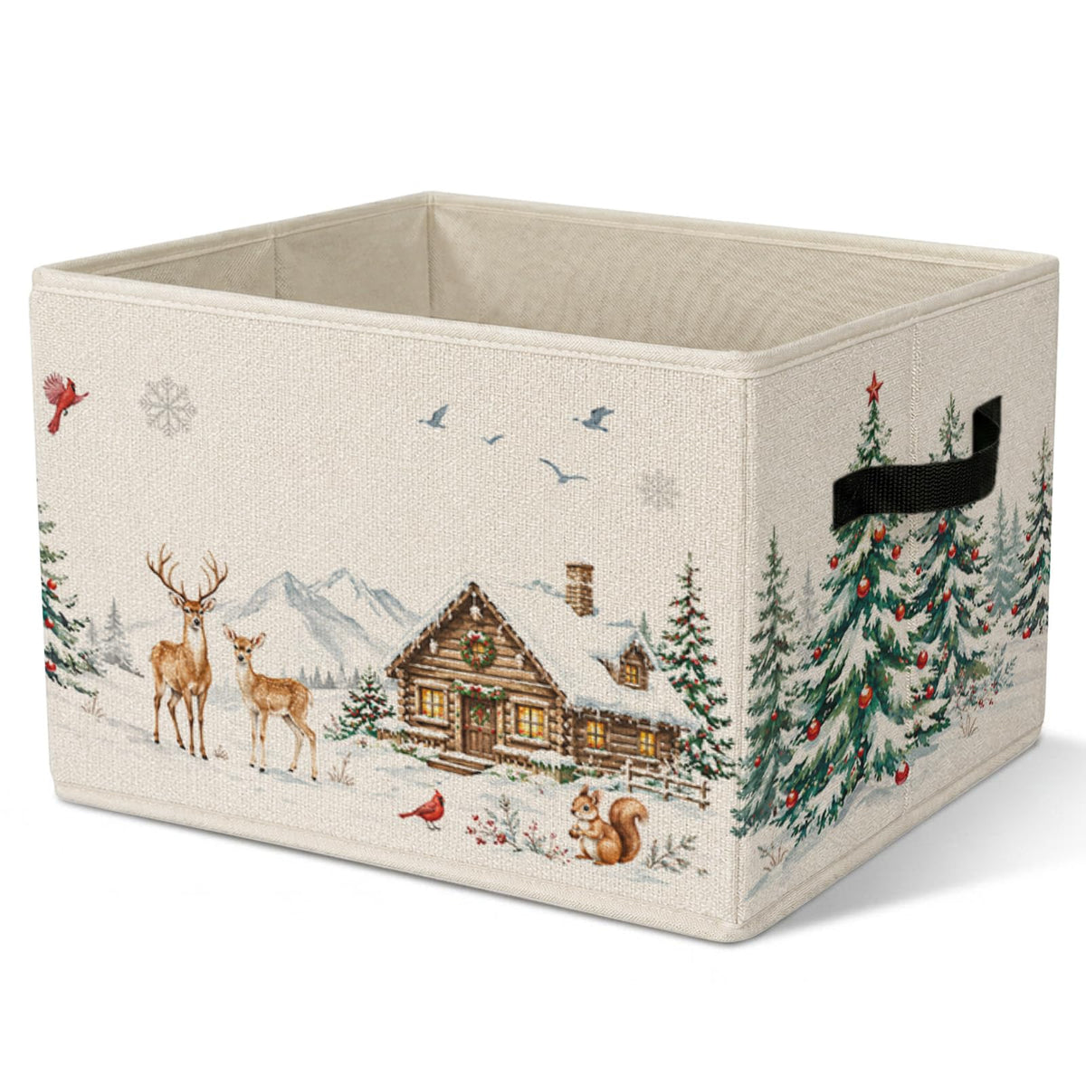 FSTCSV Winter Woodland Animal Storage Bin, Xmas Tree Collapsible Storage