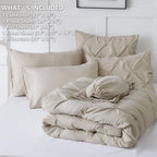 Himeet Bedding Sets Full 7 Pieces Bed Set Pintuck Bed In A Bag Full Size Comforter Sets Pinch Pleat Beige