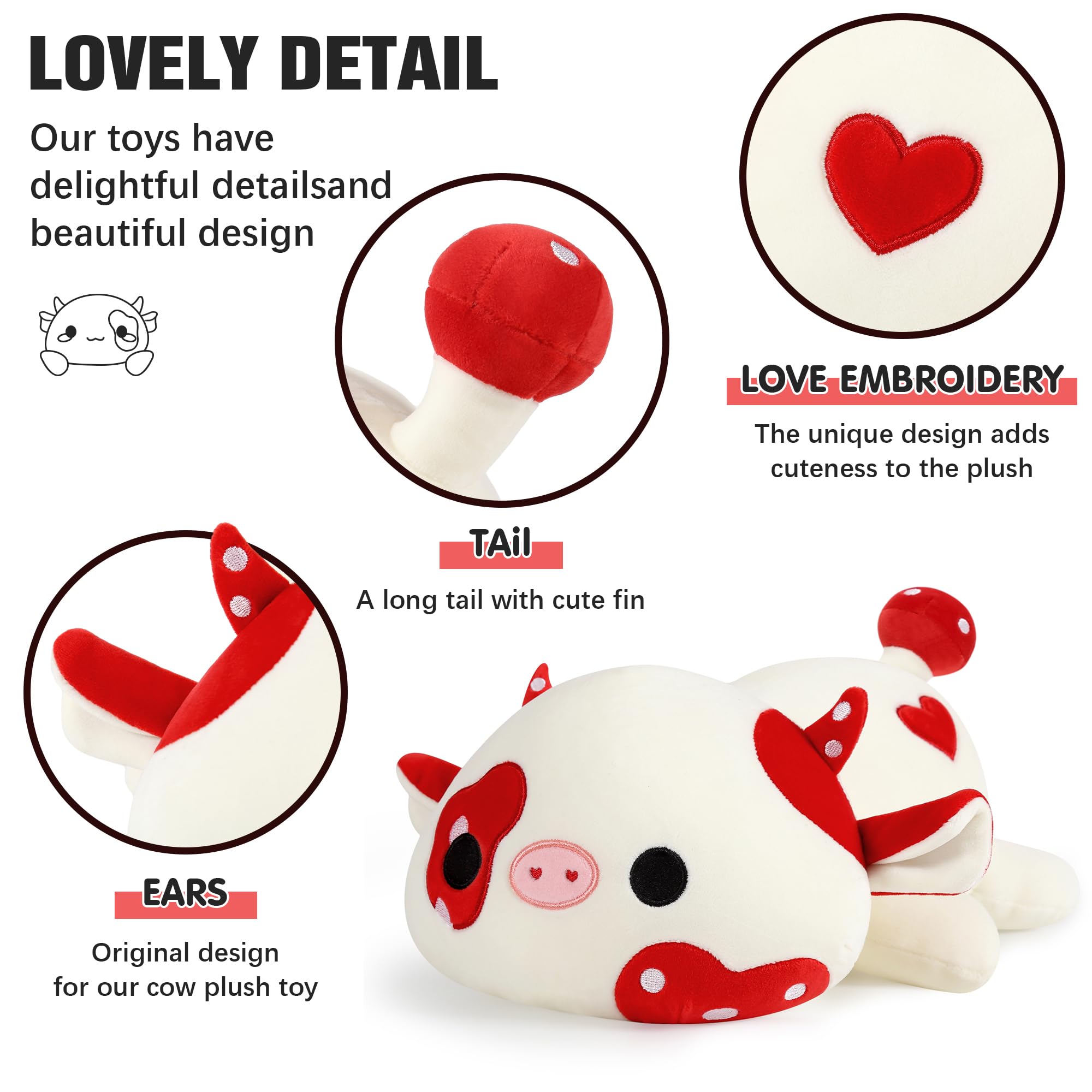 Onsoyours 9 Inch Cow Plush - Cute Red Mushroom Stuffed Animal Toy, Ultrasoft Cotton Gift for Kids, Model 53a74b0d-a54c-4a0c-